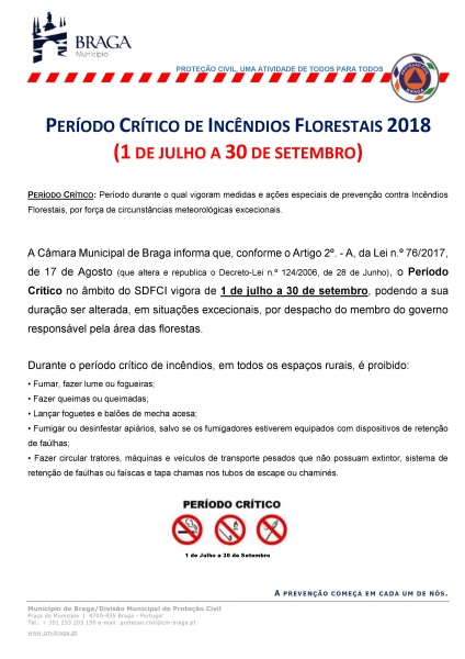 Período Crítico de Incêndios Florestais 2018